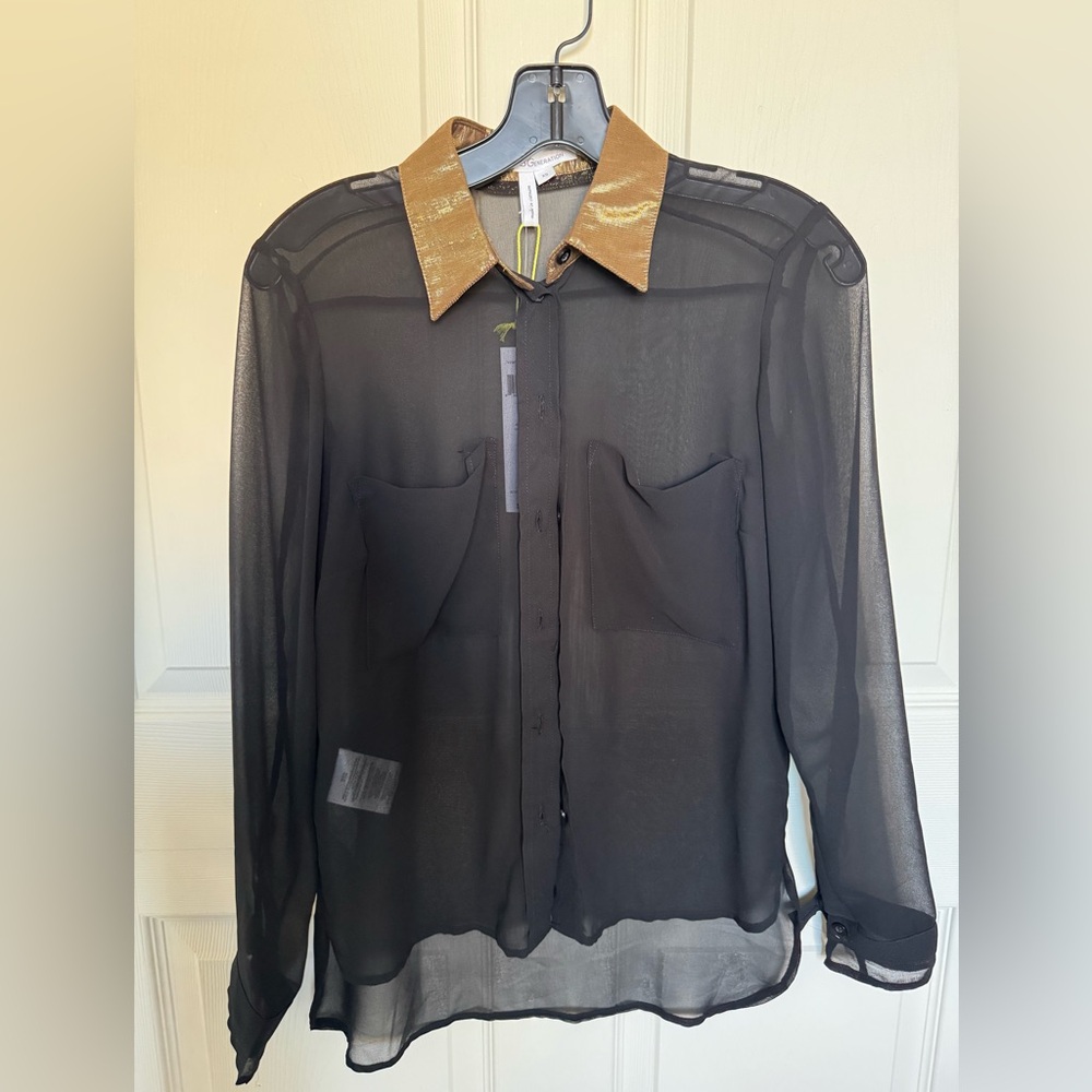 Black Sheer Blouse with Gold Collar